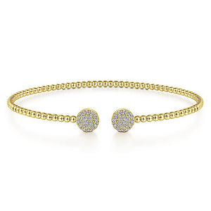 Gabriel & Co. - BG4123-62Y45JJ - 14K Yellow Gold Bujukan Bead Split Cuff Bracelet with Round Pav‚ Diamond Discs