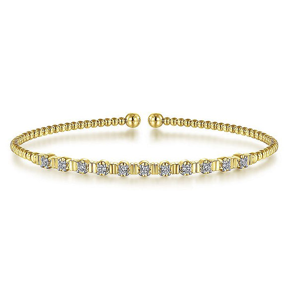 Gabriel & Co. - BG4228-62Y45JJ - 14K Yellow Gold Bujukan Bead Cuff Bracelet with Diamond Stations