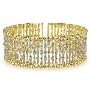Gabriel & Co. - BG4295-62Y45JJ - Wide 14K Yellow Gold Cage Cuff Bracelet with Diamond Stations