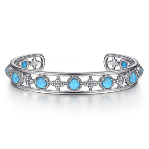 Gabriel & Co. - BG4591-65SVJXT - 925 Sterling Silver Rock Crystal and Turquoise Station Bangle
