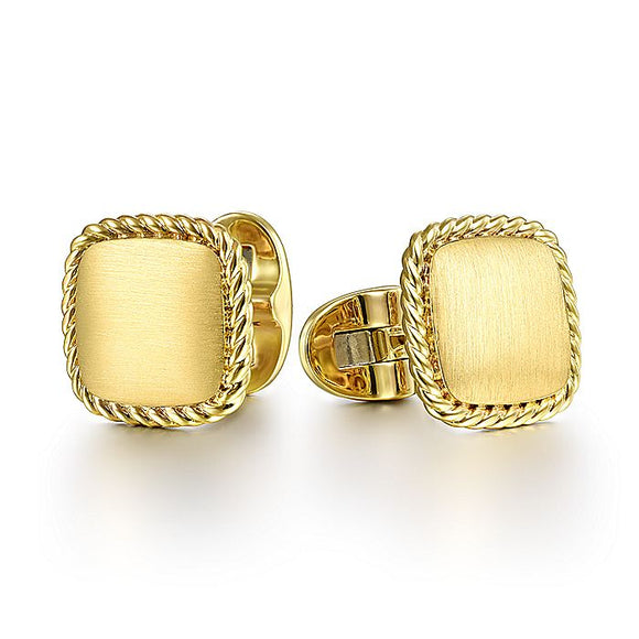 Gabriel & Co. - CL39Y4JJJ - 14K Yellow Gold Engravable Square Cufflinks with Twisted Rope Trim