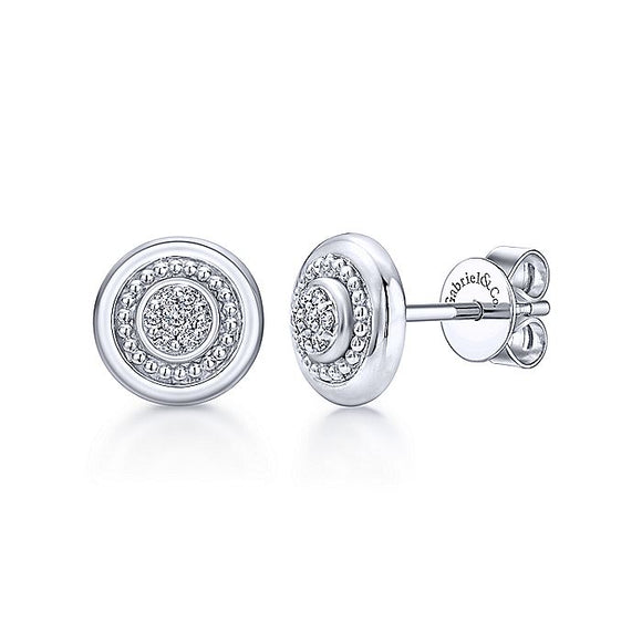 Gabriel & co Sterling Silver Round Diamond Cluster Stud Earrings