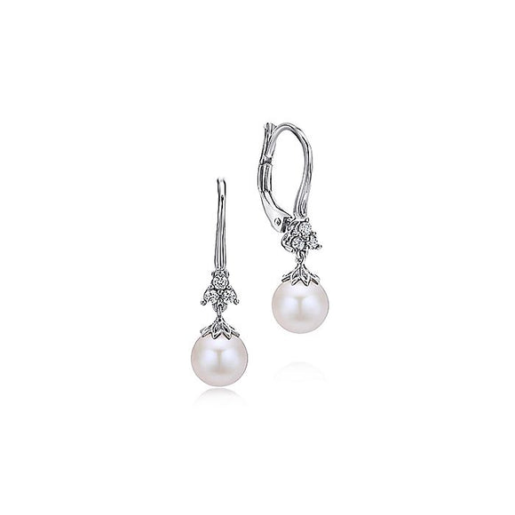 Gabriel & Co. - EG12322W45PL - 14K White Gold Cultured Pearl Diamond Drop Earrings