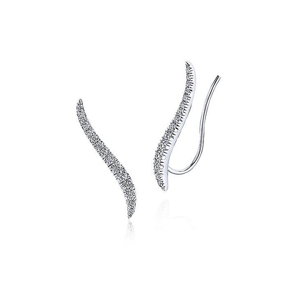 GABRIEL & CO 14K White Gold Curving Bar Ear Crawler Diamond Earrings