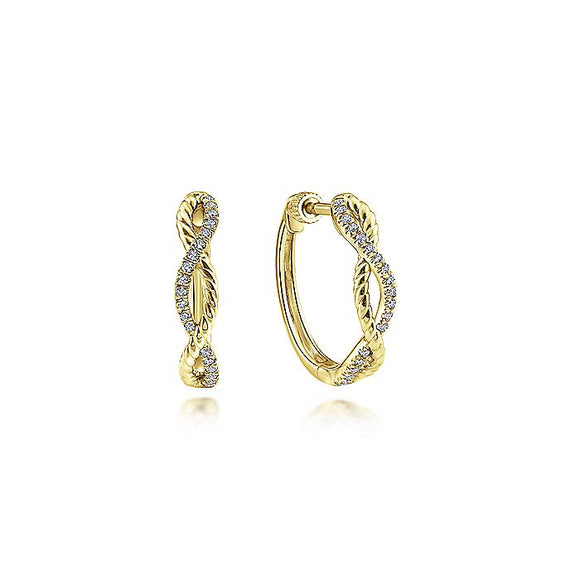 Gabriel & CO 14K Yellow Gold 15mm Twisted Rope and Diamond Huggie Earrings
