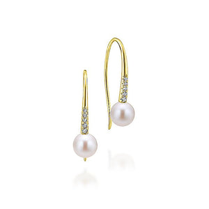 Gabriel & CO 14K Yellow Gold Diamond and Cultured Pearl Drop Earrings