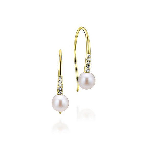 Gabriel & CO 14K Yellow Gold Diamond and Cultured Pearl Drop Earrings
