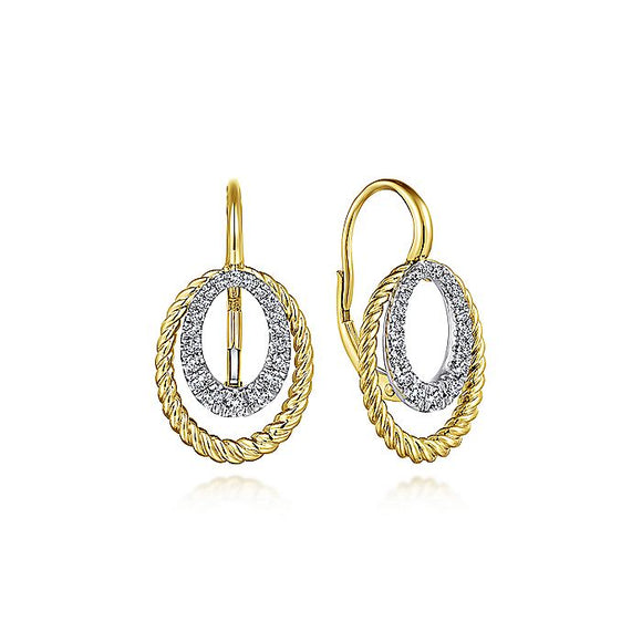Gabriel & Co. - EG13432M45JJ - 14K Yellow/White Gold Twisted Rope Oval Diamond Drop Earrings