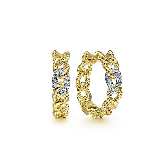 Gabriel & Co. - EG13955M45JJ - 14K Yellow-White Gold 20mm Twisted Rope Link with Diamond Pave Classic Hoop Earrings