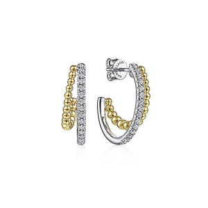 Gabriel & Co. - EG13973M45JJ - 14K Yellow-White Gold 20 mm Diamond and Bead Double Row Classic Hoop Earrings