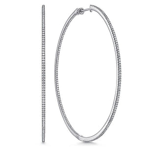Gabriel & Co. - EG14381W45JJ - 14K White Gold French Pave 80mm Round Inside Out Diamond Hoop Earrings