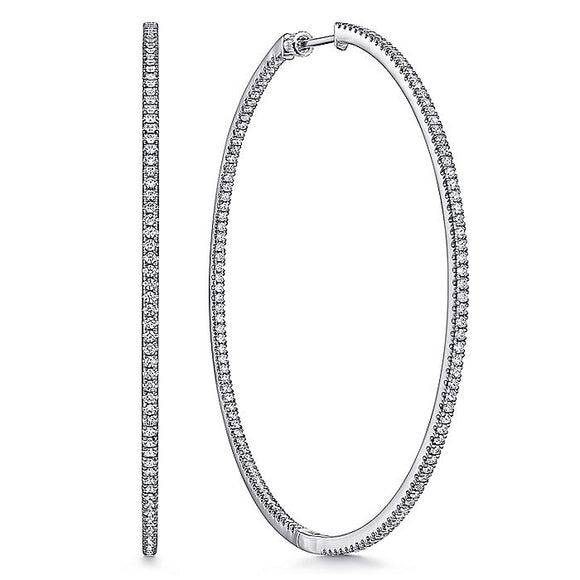 Gabriel & Co. - EG14383W45JJ - 14K White Gold French Pave 80mm Round Inside Out Diamond Hoop Earrings