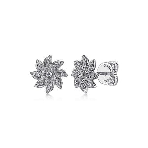 Gabriel & Co. - EG14410W45JJ - 14K White Gold Floral Diamond Stud Earrings