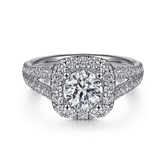 Gabriel & Co. - ER10252W44JJ - 14K White Gold Cushion Halo Round Diamond Engagement Ring
