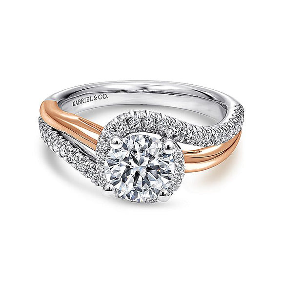 Gabriel & Co. - ER10308T44JJ - 14K White-Rose Gold Round Halo Diamond Engagement Ring