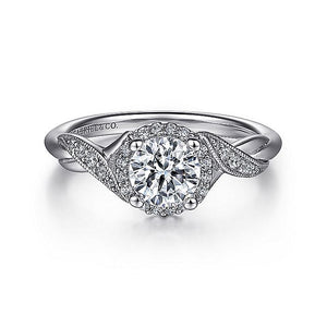 Gabriel & Co. - ER11828R3W44JJ - Vintage Inspired 14K White Gold Round Halo Diamond Engagement Ring