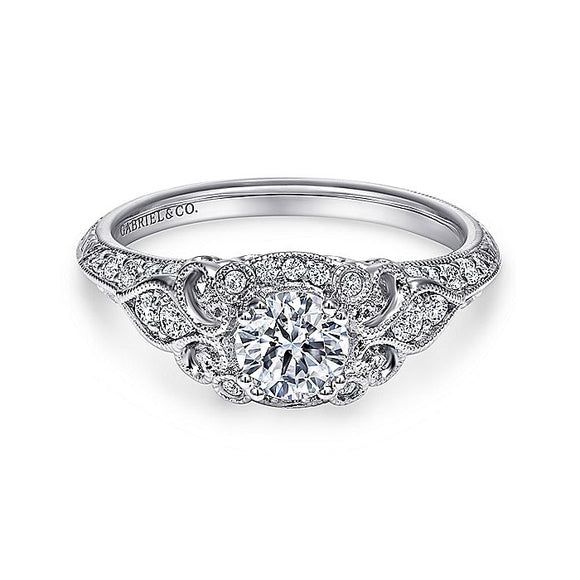 Gabriel & Co. - ER11865R0W44JJ - Unique 14K White Gold Vintage Inspired Diamond Halo Engagement Ring