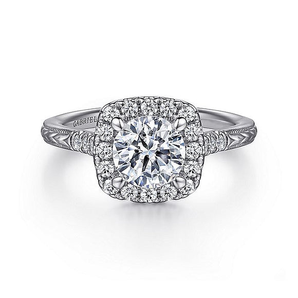 Gabriel & Co. - ER12334W44JJ - Vintage Inspired 14K White Gold Round Halo Diamond Engagement Ring
