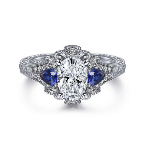 Gabriel & Co. - ER12582O4W44SA - 14K White Gold Oval Sapphire and Diamond Engagement Ring