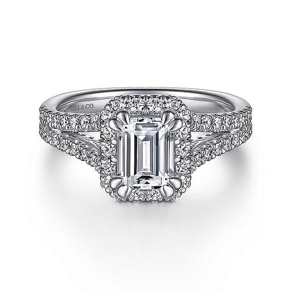 Gabriel & Co. - ER12611E4W44JJ - 14K White Gold Halo Emerald Cut Diamond Engagement Ring