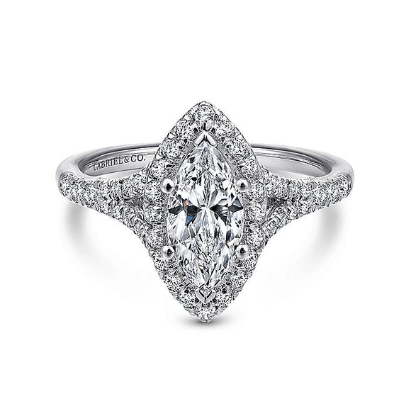 Gabriel & Co. - ER12649M4W44JJ - 14K White Gold Marquise Halo Diamond Engagement Ring