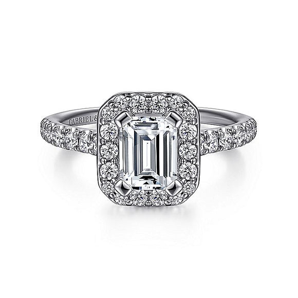 Gabriel & Co. - ER14101W44JJ - 14K White Gold Halo Emerald Cut Diamond Engagement Ring