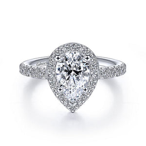 Gabriel & Co. - ER14322W44JJ - 14K White Gold Pear Shape Halo Diamond Engagement Ring