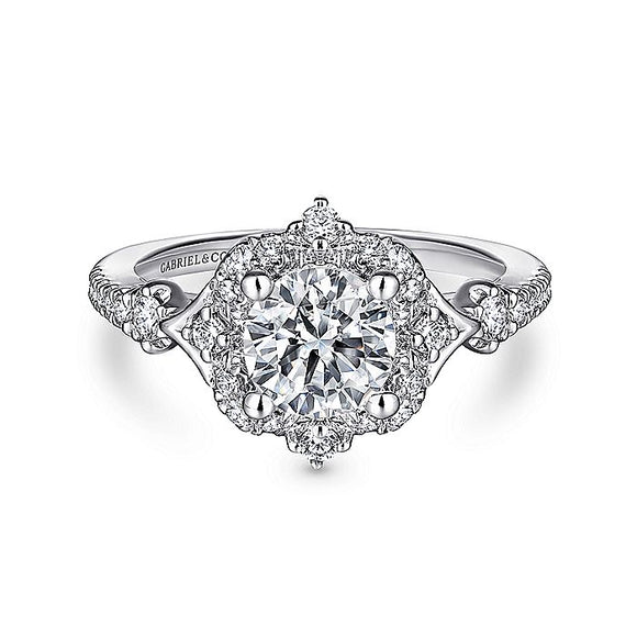Gabriel & Co. - ER14411R4W44JJ - Unique 14K White Gold Vintage Inspired Halo Diamond Engagement Ring