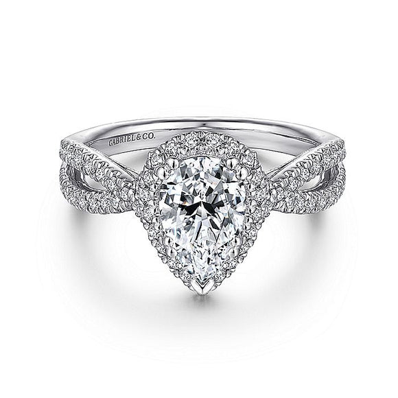 Gabriel & Co. - ER14425P4W44JJ - 14K White Gold Pear Shape Halo Diamond Engagement Ring