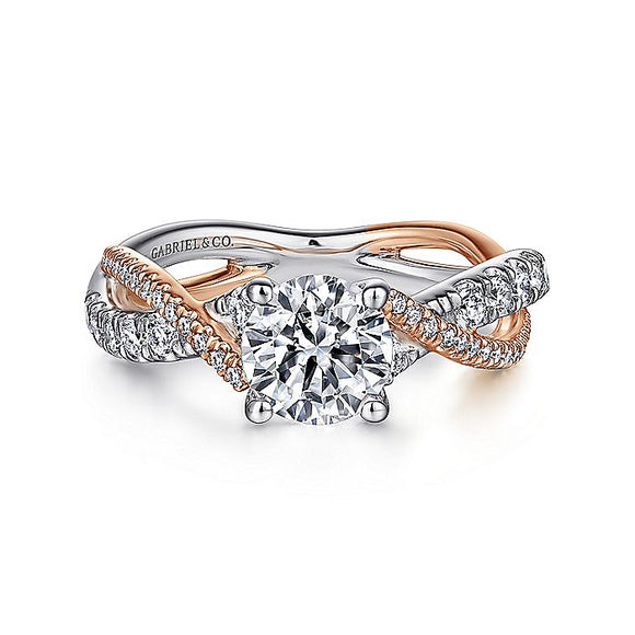 Gabriel & Co. - ER14460R4T44JJ - 14K White-Rose Gold Round Diamond Twisted Engagement Ring