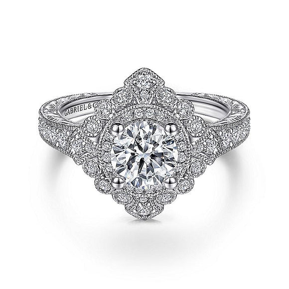 Gabriel & Co. - ER14490R4W44JJ - Vintage Inspired 14K White Gold Round Double Halo Diamond Engagement Ring