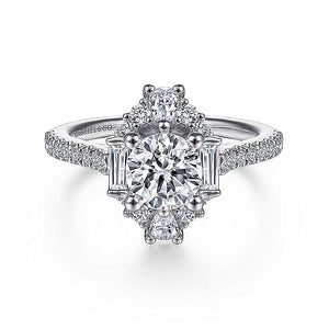 Gabriel & Co. - ER14508R4W44JJ - Unique 14K White Gold Art Deco Halo Diamond Engagement Ring