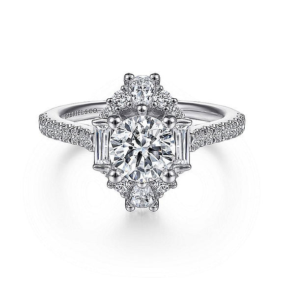Gabriel & Co. - ER14508R4W44JJ - Unique 14K White Gold Art Deco Halo Diamond Engagement Ring