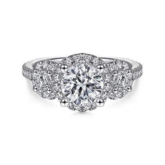Gabriel & Co. - ER14744R4W44JJ - 14K White Gold Round 3 Stone Halo Diamond Engagement Ring