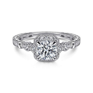Gabriel & Co. - ER14759R3W44JJ - Art Deco 14K White Gold Round Halo Diamond Engagement Ring