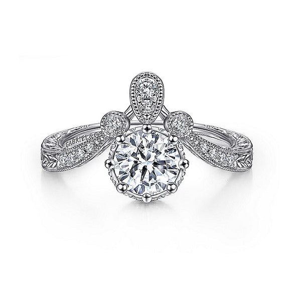 Gabriel & Co. - ER14765R3W44JJ - Vintage Inspired 14K White Gold Round Curved Diamond Engagement Ring