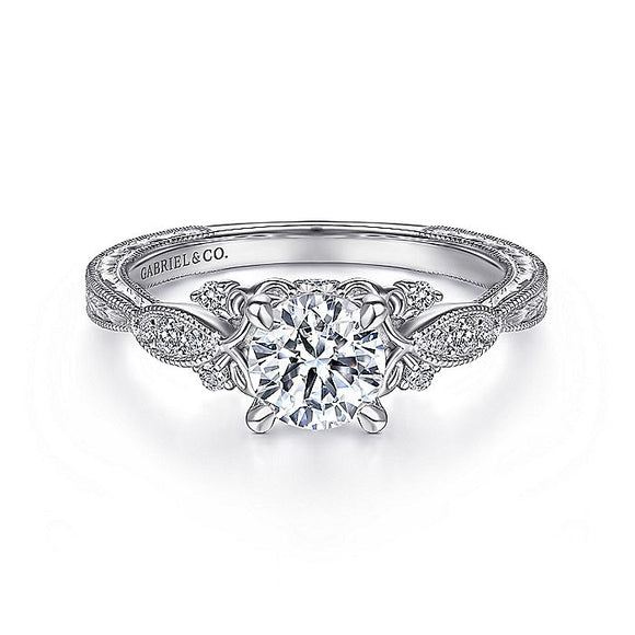 Gabriel & Co. - ER14768R3W44JJ - Vintage Inspired 14K White Gold Round Diamond Engagement Ring
