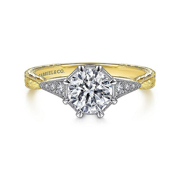 Gabriel & Co. - ER14770R4M44JJ - Vintage Inspired 14K White-Yellow Gold Round Diamond Engagement Ring