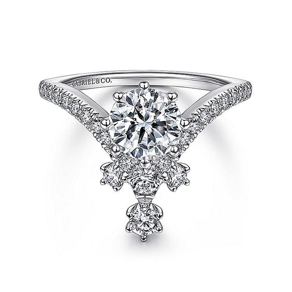 Gabriel & Co. - ER14783R4W44JJ - 14K White Gold Round V Shape Diamond Engagement Ring