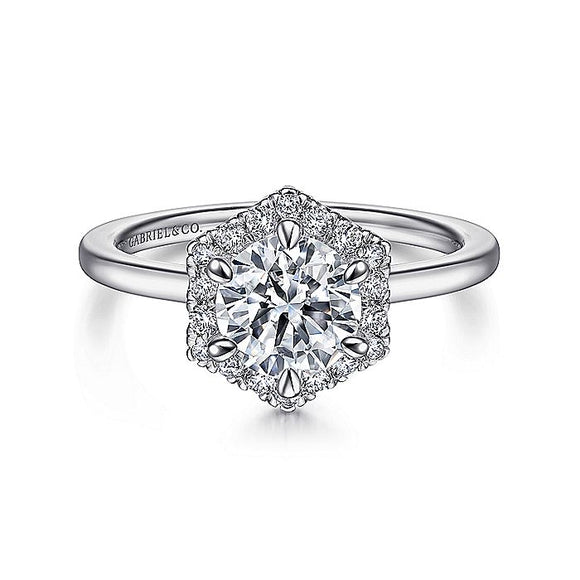 Gabriel & Co. - ER14788R4W44JJ - 14K White Gold Hexagonal Halo Round Diamond Engagement Ring