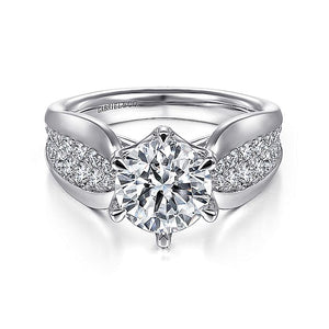 Gabriel & Co. - ER14966R8W44JJ - 14K White Gold Wide Band Round Diamond Engagement Ring