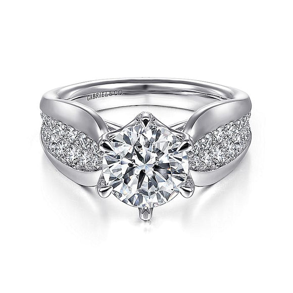 Gabriel & Co. - ER14966R8W44JJ - 14K White Gold Wide Band Round Diamond Engagement Ring