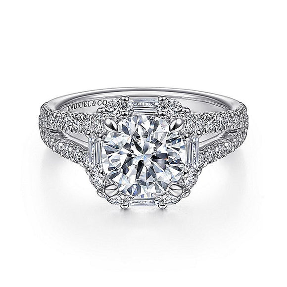 Gabriel & Co. - ER15030R6W44JJ - 14K White Gold Cushion Halo Round Diamond Engagement Ring