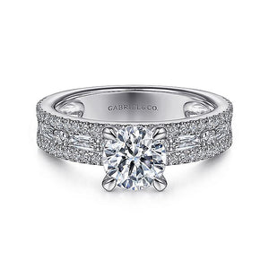 Gabriel & Co. - ER15175R4W44JJ - 14K White Gold Wide Band Round Diamond Engagement Ring