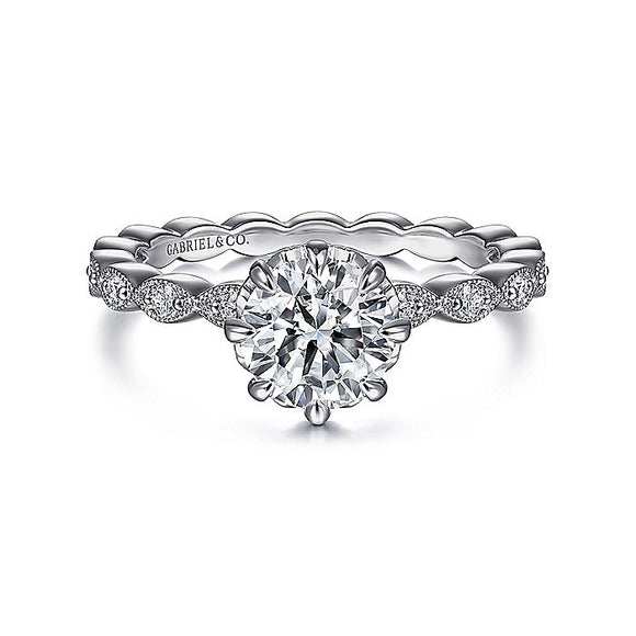 Gabriel & Co. - ER15201R4W44JJ - Vintage Inspired 14K White Gold Round Diamond Engagement Ring