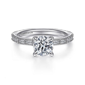 Gabriel & Co. - ER15204R4W44JJ - Art Deco 14K White Gold Round Diamond Engagement Ring