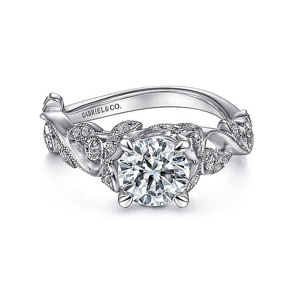 Gabriel & Co. - ER15207R4W44JJ - 14K White Gold Floral Round Diamond Engagement Ring
