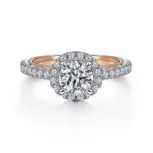 Gabriel & Co. - ER15224R4T44JJ - Vintage Inspired 14K White-Rose Gold Round Halo Diamond Engagement Ring