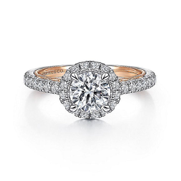 Gabriel & Co. - ER15224R4T44JJ - Vintage Inspired 14K White-Rose Gold Round Halo Diamond Engagement Ring