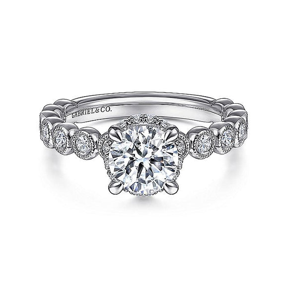 Gabriel & Co. - ER15261R4W44JJ - Vintage Inspired 14K White Gold Round Diamond Engagement Ring